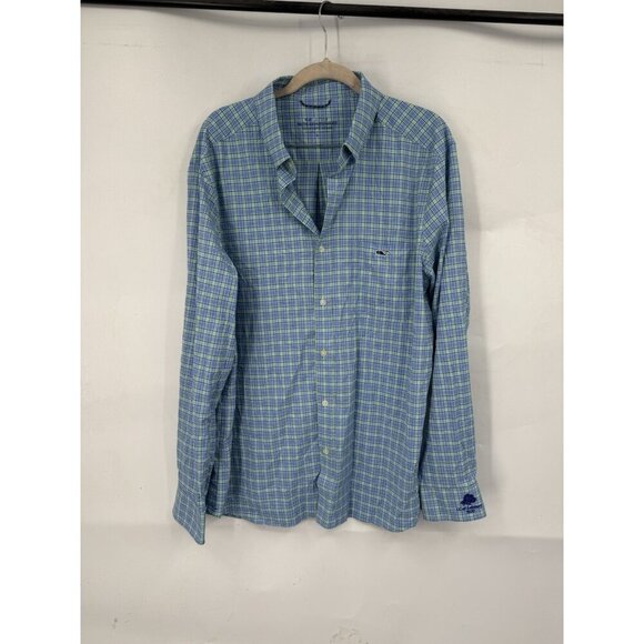 Vineyard Vines OTG Performance Plaid Button Front Shirt Men L Bkue Long Sleeve - Picture 1 of 8